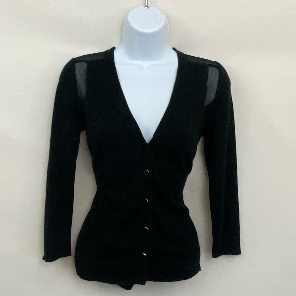 New York & Company Black Sheer Panel Cardigan Size XS P-15